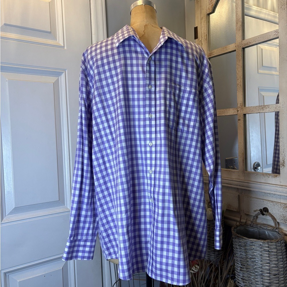 Nordstrom Mens Shop Purple Gingham Smartcare Wrinkle Free Shirt 18/35 Preppy